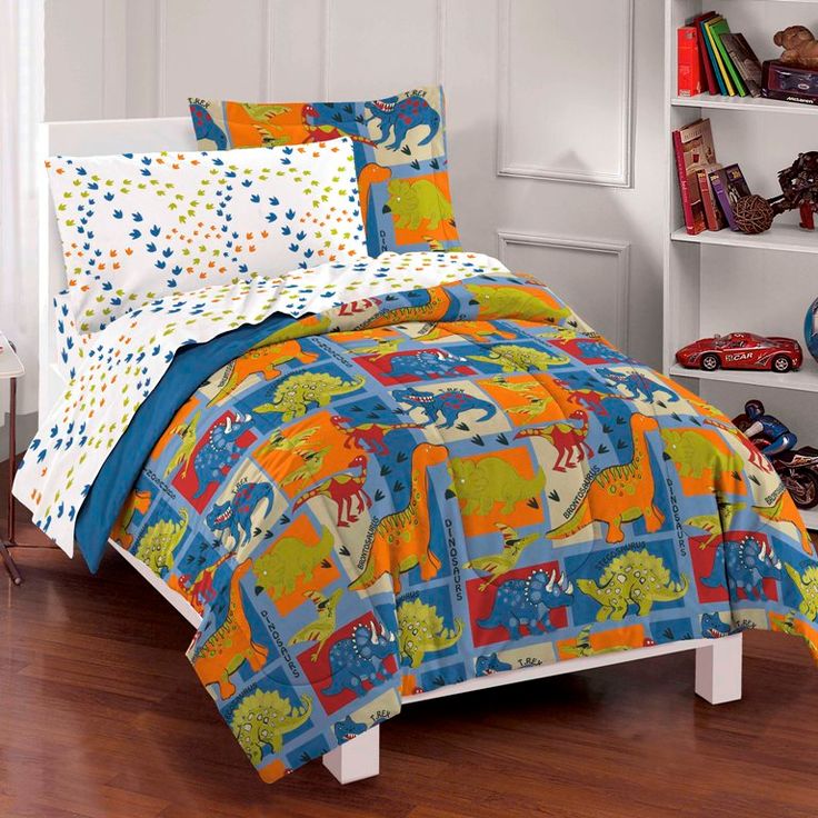 Blue Green Dinosaur Little Boys Bedding Twin Or Full Comforter Set Bed In A Bag