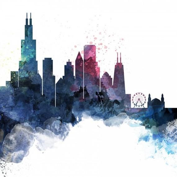 Chicago Watercolor Cityscape Pillow Etsy In 2021 City Painting Skyline Painting Chicago Skyline Art