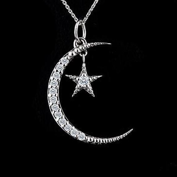 925 Silver Crescent Moon And Star Necklace Half Moon Etsy Feminine Necklace Star Necklace Necklace