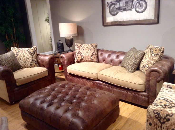 Leather Sofa With A Fabric Cushion Love It Home Decor Furniture French Country Living Room Leather Sofa With A Fabric Cushion, Fabric For Sofa Cushions