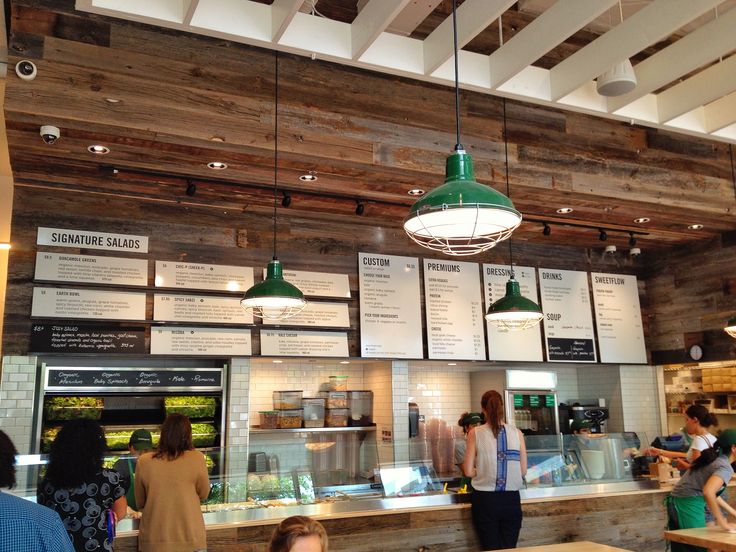 sweetgreen floating shelves with leaning boards coffee coffee shop menu ideas