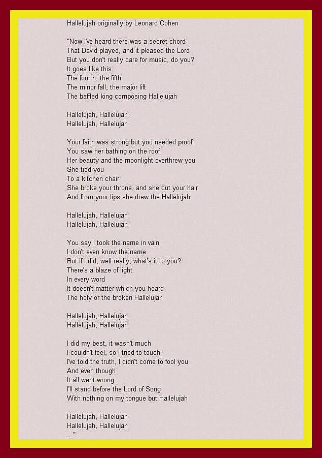 lyric hallelujah christmas lyrics hallelujah christmas or a hallelujah christmas chords