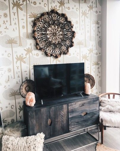 Jungalow Temporary Wallpaper Removable Boho Living Room Apartment Jungalow Temporary Wallpaper Removable Boho Living Room Apartment Inspiration Bohemian Free People Salt Lamps