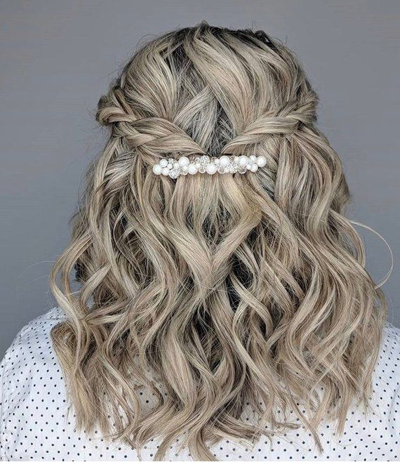 Wedding Bridal Barrette Pearl Crystals Clip Bridesmaid Barrette