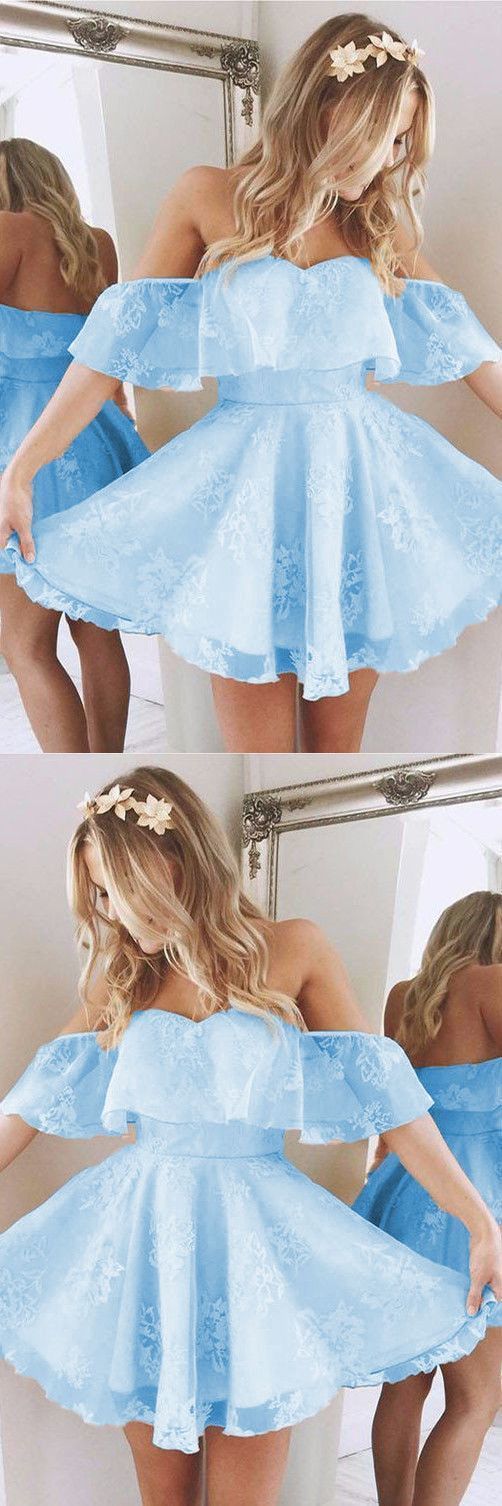 Short A Line Sweetheart Ruffles Shoulder Homecoming Dresses,Cute Lace Prom Dress… Short A Line Sweetheart Ruffles Shoulder Homecoming Dresses,Cute Lace Prom Dress…