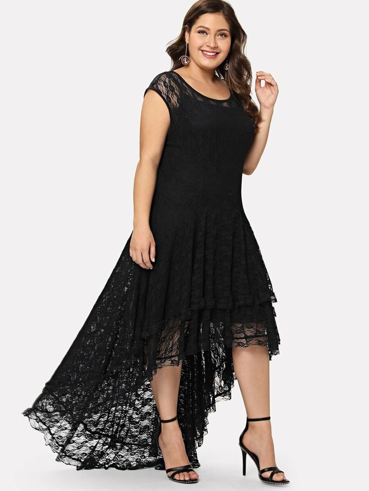 SHEIN Vestido de encaje asimétrico | Lace dress black, Ruffle summer ...