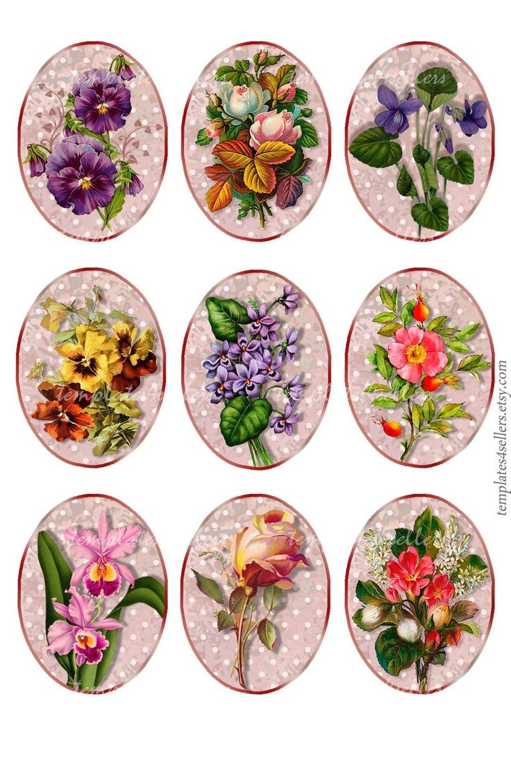Digital Collage Sheet Download Images for Jewelry Ovals 30x40 mm FLOWERs
