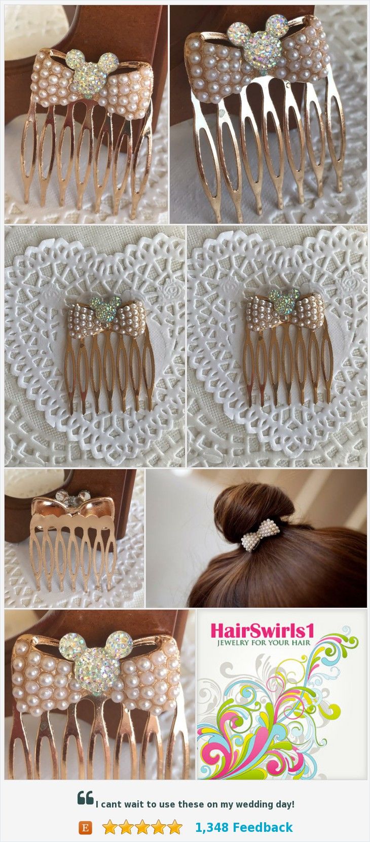 Golden Pearl Comb-Mouse Head Silhouette-Disney Wedding Bridesmaids-Flower Girl-Bride