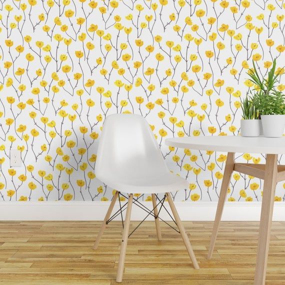 Removable Wallpaper Yellow Flowers Wallpaper Self Adhesive Etsy Black And Blue Wallpaper Wallpaper Designs For Walls Pink And Grey Wallpaper