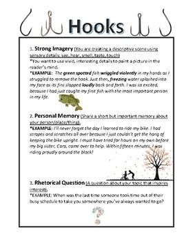 this handout provides three easy descriptive essay hooks along with essay hook example