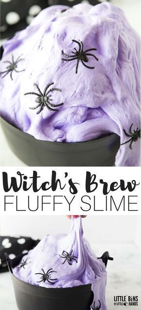 Awesome and easy to make homemade fluffy Halloween slime recipe with a wizard or...
