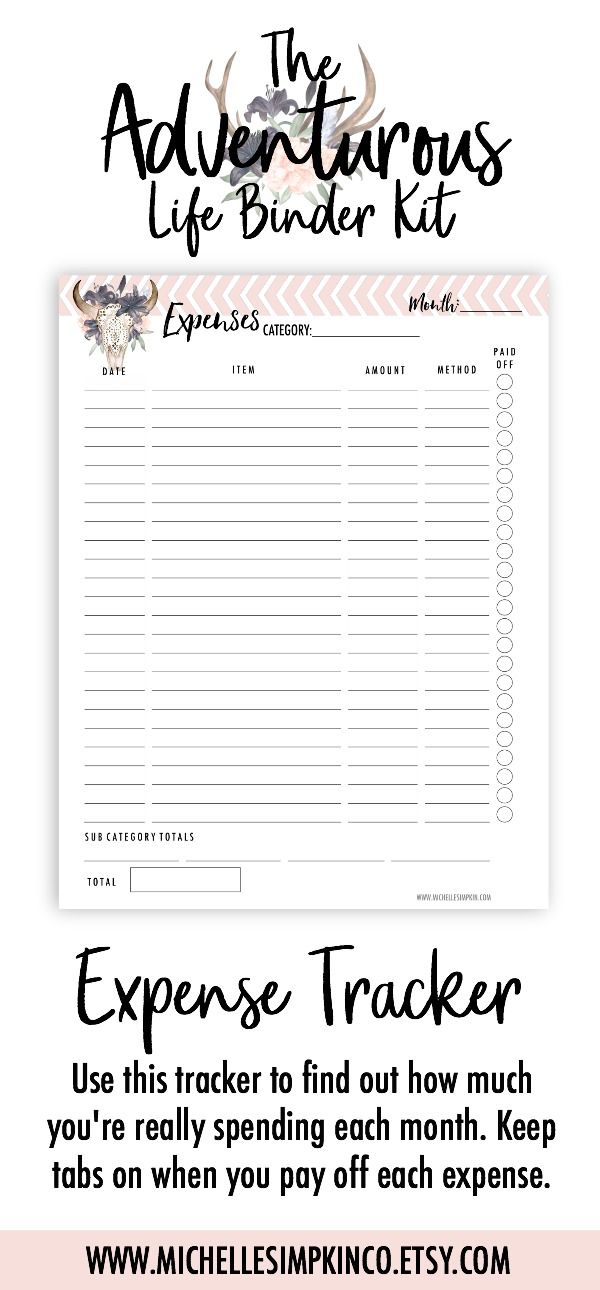 The Adventurous Life Binder Kit - Track your monthly expenses with this super cute printable page. Keep tabs on what you've paid off already. Printables | Life Binder | Printable Sheet | Expenses | Expense Tracker | Expense Planner | Printable Pages | Planner #printables #lifebinder #theadventurouslifeplanner #expenses www.michellesimpkin.com/products/lifebinder
