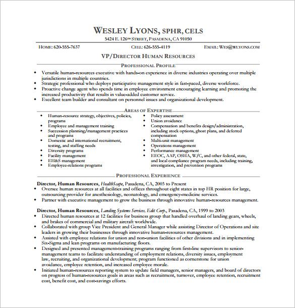 human resource director resumes