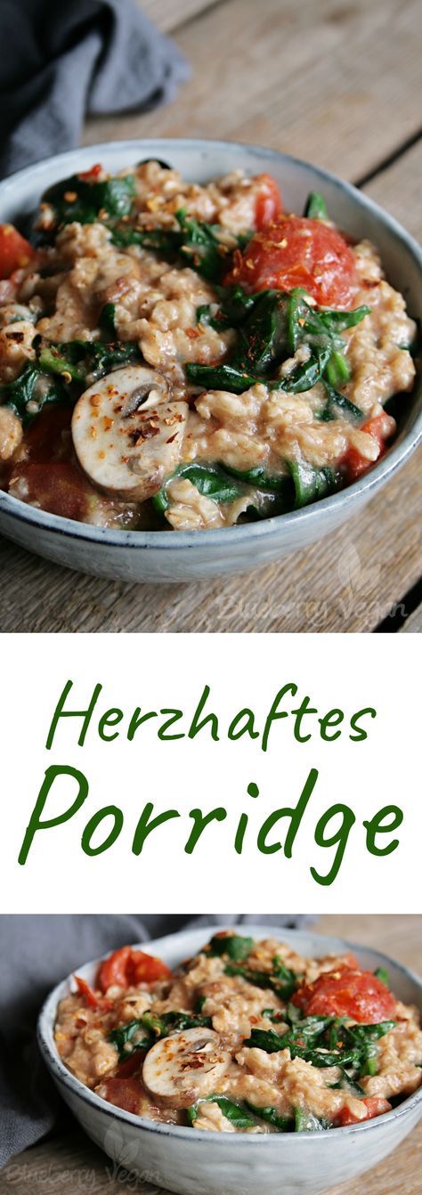 Herzhaftes Porridge mit Tomaten, Spinat und Pilzen