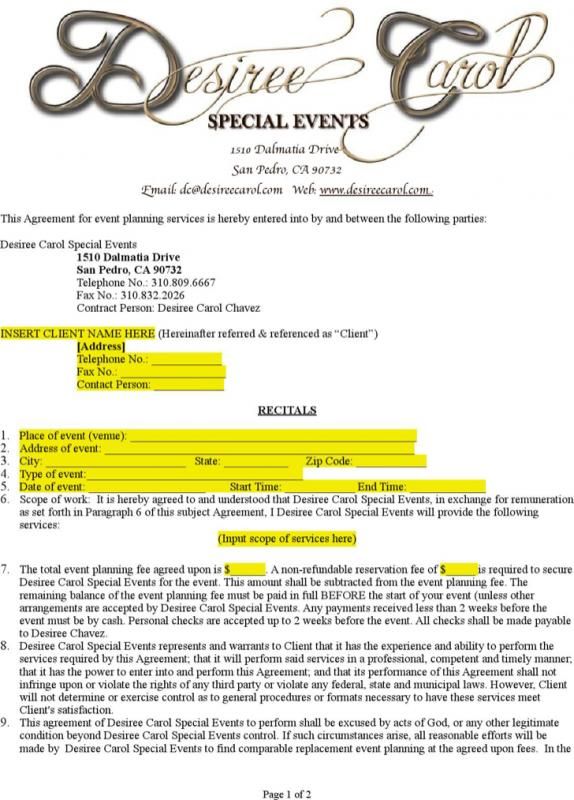 event planner contract event planning proposal event event planning services agreement