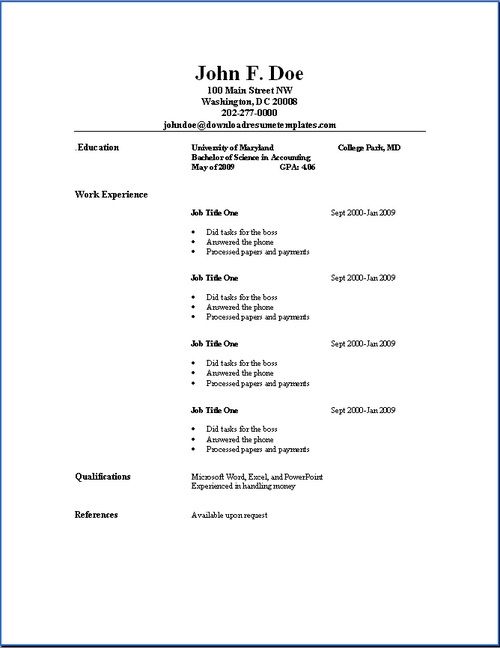 job resume outline