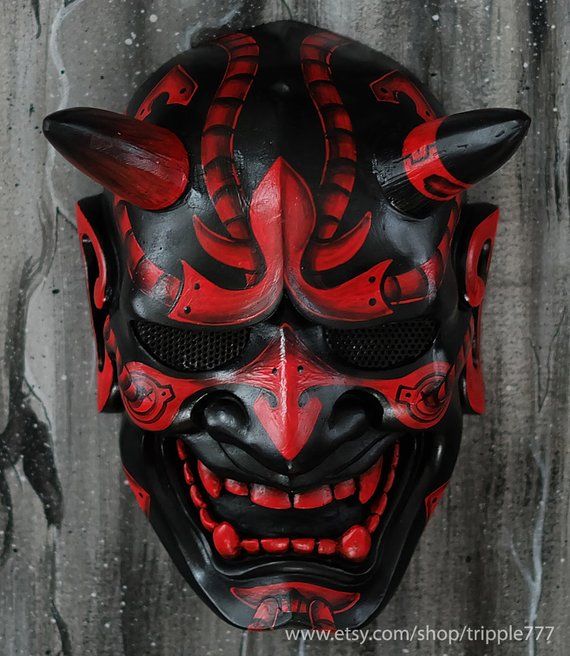 Adult Men/'s Japanese Samurai Oni Demon Devil Halloween Cosplay Costume Full Mask
