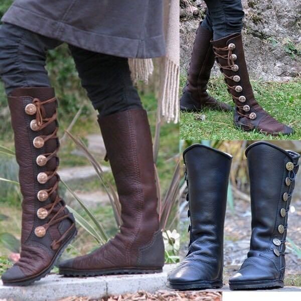 Details about / Womens Fashion Round Toe Lace Up Knee Boots Block Low Heels Shoes Knight Boots