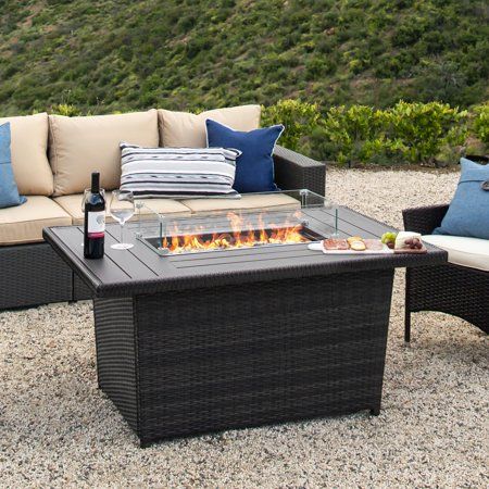 Best Choice S 52in Outdoor Wicker Propane Fire Pit Table 50 000 Btu W Glass Wind Guard Tank Holder Cover Gray Com Outdoor Wicker Propane Fire Pit Table, Best Patio Fire Pit Table