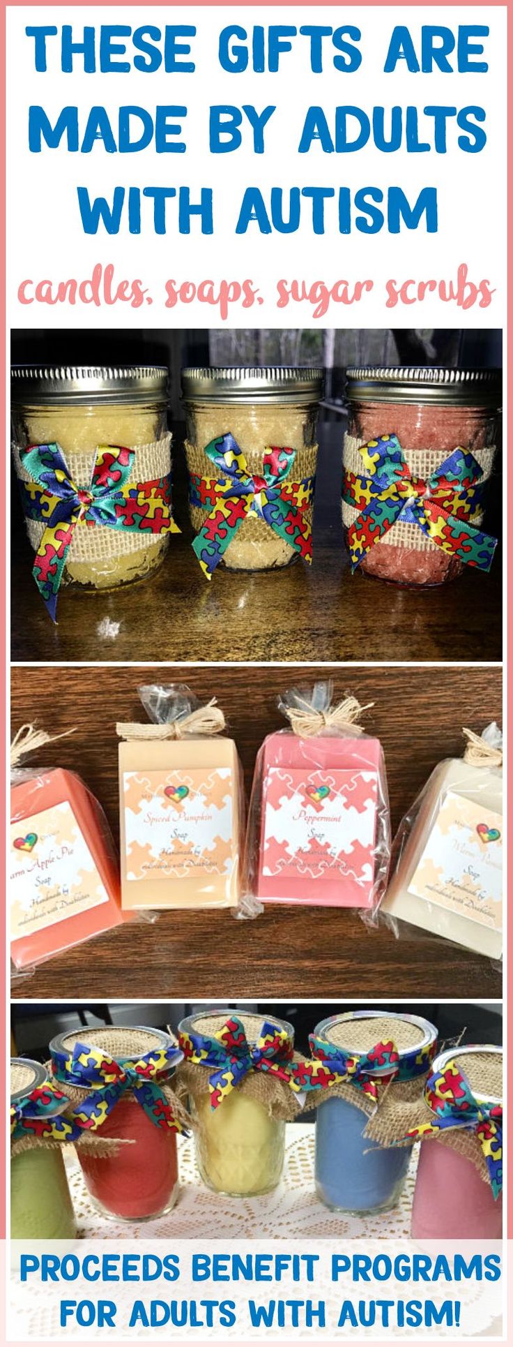 Making Change is an Etsy store that sells soaps, candles, and sugar scrubs made BY individuals with disabilities. 100% of their sales goes back to promoting life and job training skills for their adult autism programs. #ad