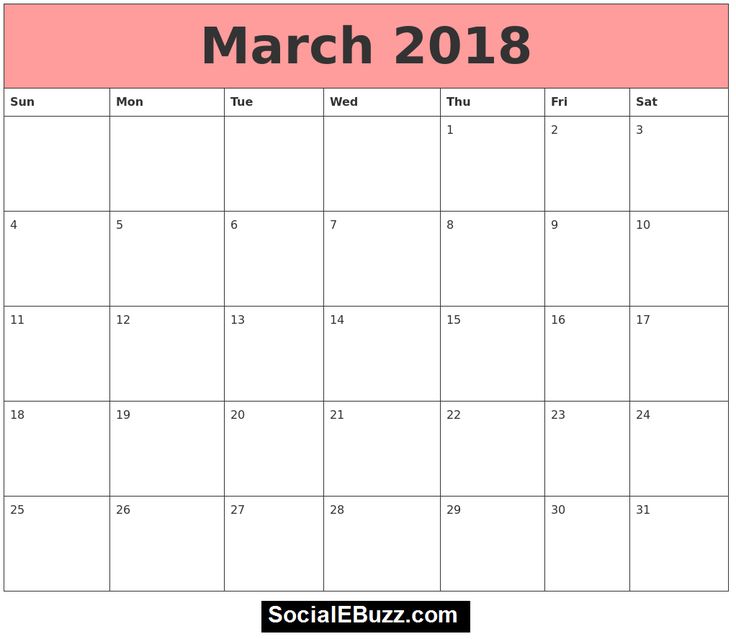 blank calendar for march 2018
