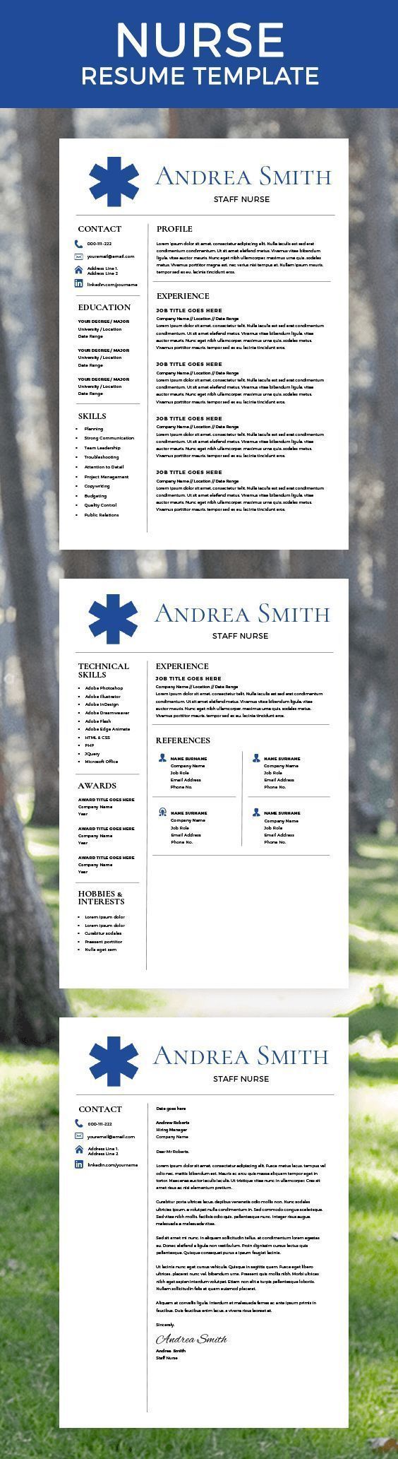 Nurse Resume Template - Nurse Staff - Top Resume Templates - CV Template - Free Cover Letter - MS Word Mac/PC - Instant Download