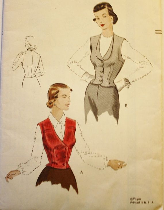 1950s Womens Tailored Waistcoat Vest Tuxedo Collar Vintage | Etsy | Vogue sewing patterns, Vintage sewing patterns, Retro fashion women 1950s Womens Tailored Waistcoat Vest Tuxedo Collar Vintage | Etsy | Vogue sewing patterns, Vintage sewing patterns, Retro fashion women
