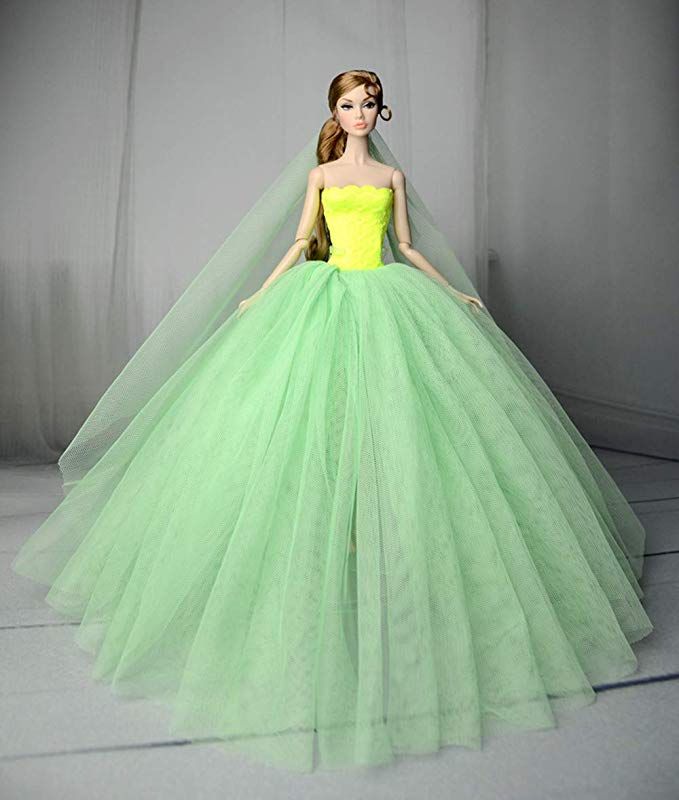 White Gold Party Dress For 11.5/" Doll Outfits Princess Gown 1//6 Doll Clothes Toy