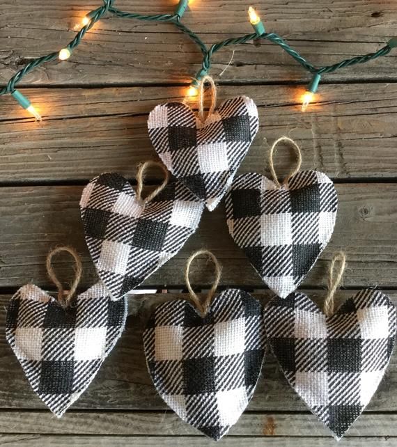 Primitive Heart Heart Ornament Buffalo Plaid Farmhouse Heart Valentine Day bowl filler Fabric Heart Buffalo Check Valentines Ornament Valentines Day Ornaments Valentine Ornaments