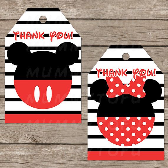 mickey minnie mouse birthday party thank you favor tags diy party free printable mickey mouse thank you tags