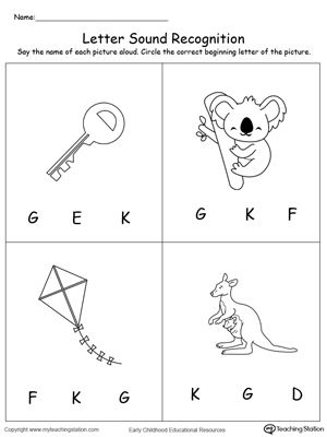 Recognize the Sound of the Letter K | Kindergarten worksheets, Letter