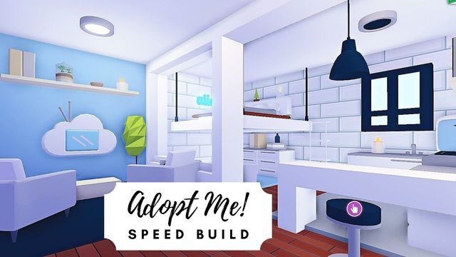 Adopt Me Aesthetic Blue And White Living Room And Kitchen Speed Build In 2020 Sims House Design Cute Room Ideas House Roof