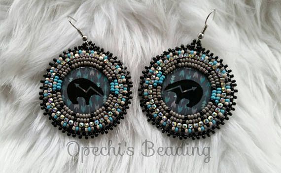 Native Beaded Earrings Cab Beaded Earring Resin Cab Centre Etsy Beaded Earrings Round Beaded Earrings Native Beaded Earrings