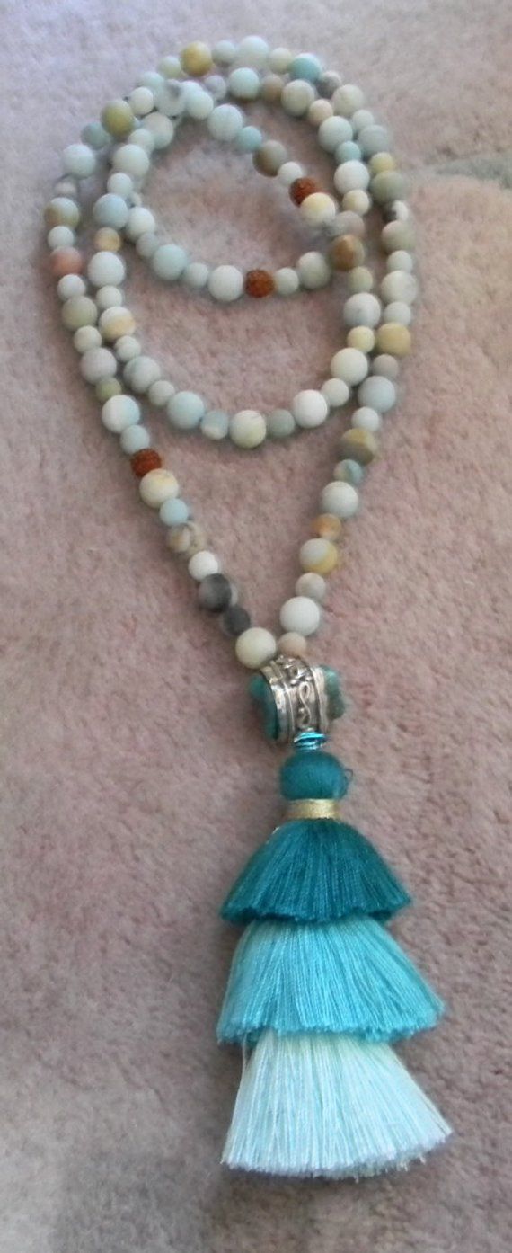 Mala Beads Matt Amazonite Mala Chakra Mala Rudraksha Beads