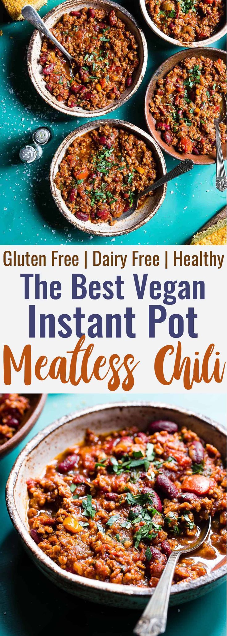 Instant Pot Meatless Vegan Chili - You will NEVER believe that this is a vegetarian chili recipe! It's a healthy, gluten free weeknight meal...