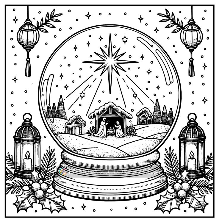 101 Snow Globe Christmas Coloring Pages - Instant Download - Printable