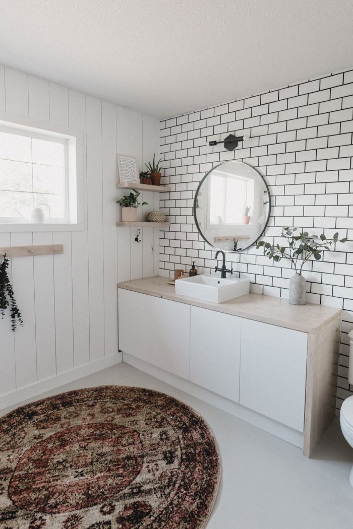 A New Bathroom Accent Wall How To Hang A Mirror On Tile Love Create Celebrate Bathroom Accent Wall Tile Accent Wall Bathroom Accents
