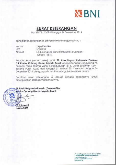 Contoh Surat Referensi Kerja Dalam Contoh Surat Referensi Kerja