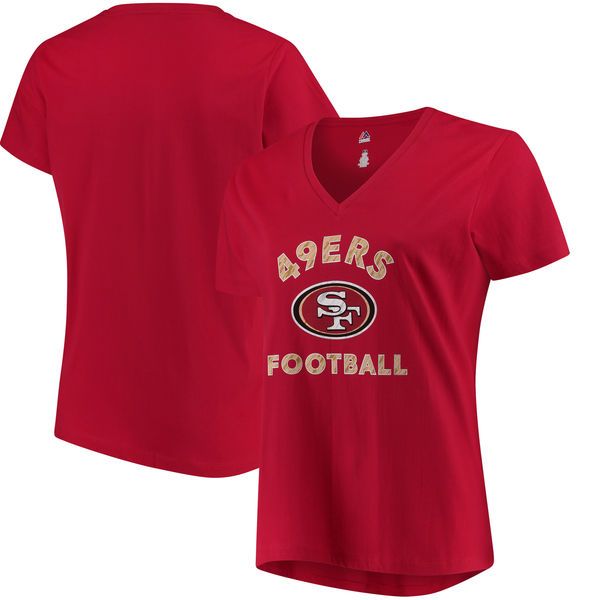 San Francisco 49ers Majestic Womens Plus Size V Neck T Shirt Scarlet 2999 Plus Size