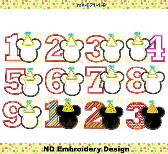 Mickey Mouse Birthday Applique Design Set Number 1
