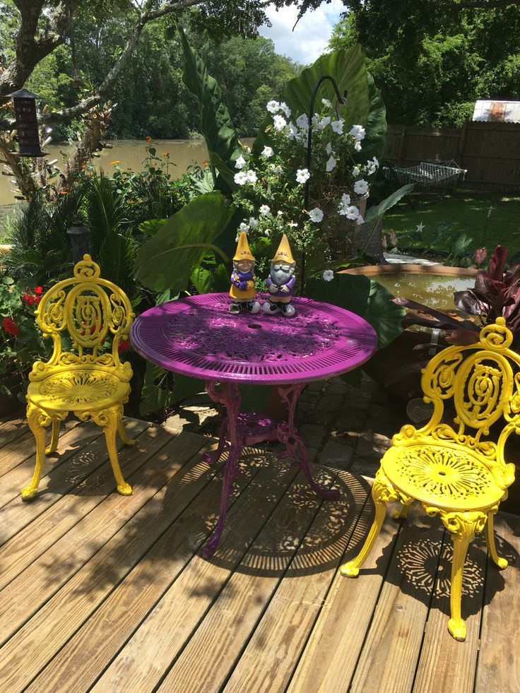 Painted Rod Iron Patio Set In Louisiana Purple And Gold Match Geaux Tigers Furniture Makeover Outdoor Painted Rod Iron Patio Set In, Purple Outdoor Furniture Paint
