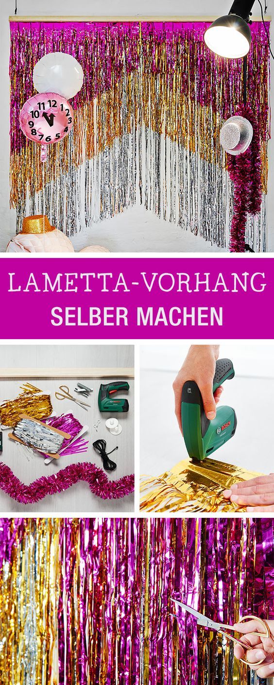 Vorhang aus Lametta für die Silvester-Party selbermachen, Photobooth bauen / di...