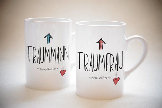 Kaffeetasse Porzellan Kaffee-Becher Tasse mit Aufdruck Traumfrau Traummann