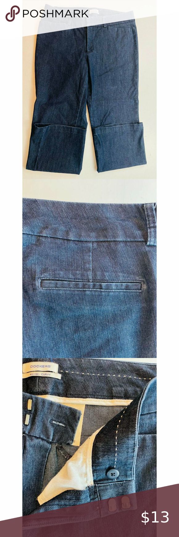 Dockers Mid Rise Curvy Jeans Womens Size 14 Blue Denim Dark Wash Bootcut EUC