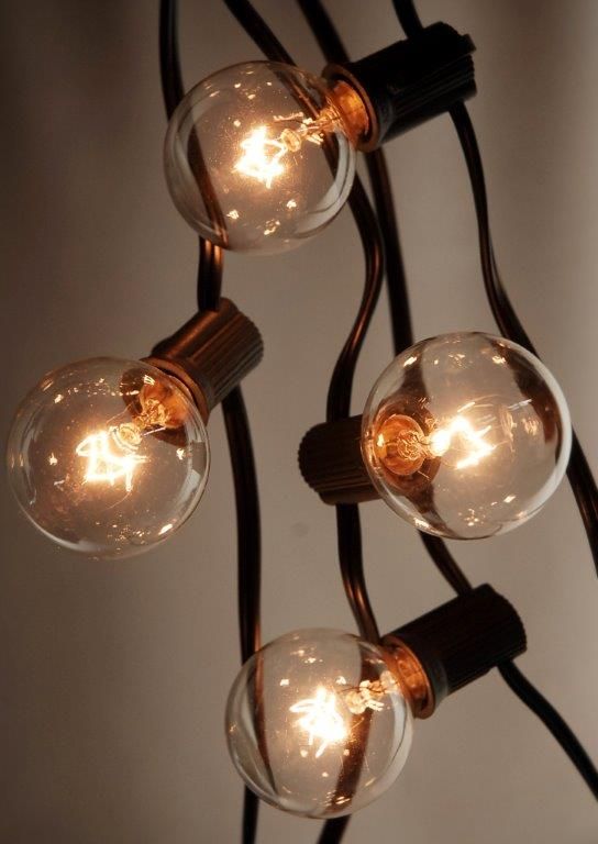 25 Outdoor Patio String Light Set G40 Clear Globe Bulbs 28 Ft Black