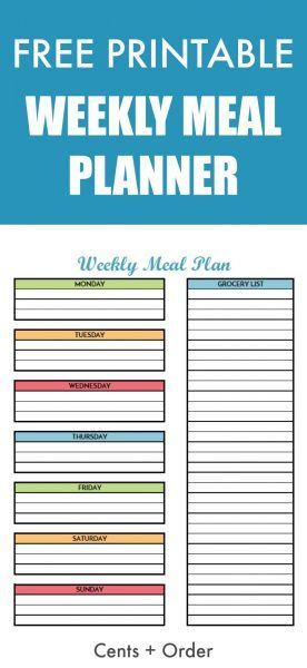 Free Weekly Meal Planner Printable. Plan breakfast, lunch, and dinner for the week and it includes a grocery list! Save money by grocery shopping with a plan.