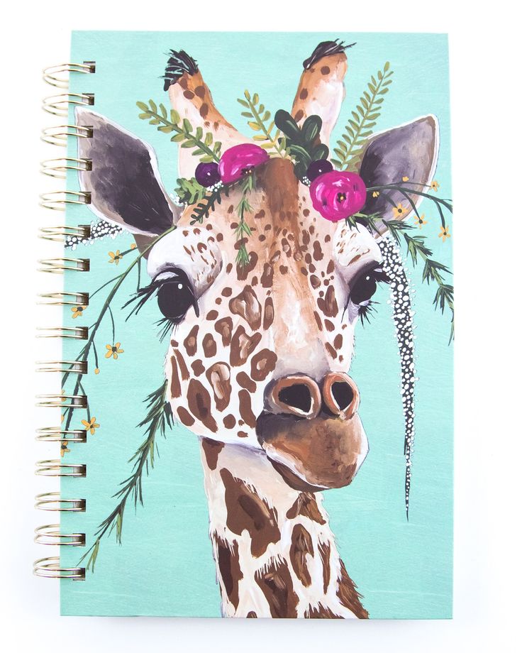 Your to do lists will be a lot more fun to look at in this notebook with a painting of a flower crown-wearing giraffe printed on the front. The hard cover protests your writing and the sturdy metal spiral binding enables the pages to lay flat. This journal contains 160 pages of white lined paper; lines are medium (8mm) width, falling between college ruled and wide. ● Cover Size: 5.75 x 8.75 inches | 145 x 220mm ● Pages: 160 with medium (8mm) width lines
