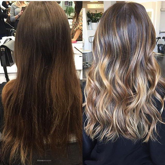 Seriously gorgeous brunette before and after. Color by @colorbyashley hair\u2026 Balayage