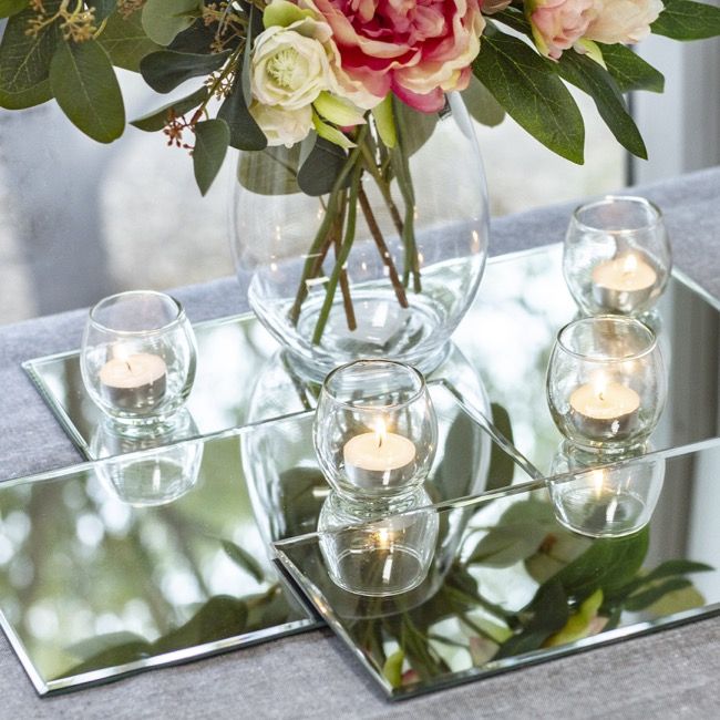Rectangle Mirror Candle Plate With Bevelled Edge 30x15cm Rectangle Mirror Candle Plate With, Round Mirror Candle Plate 30cm