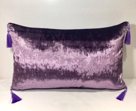 Lilac Velvet Pillow Cover with Tassels Luxury Lilac Velvet Pillow Cover Lilac